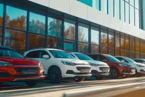 Autos parken vor einem Bürogebäude